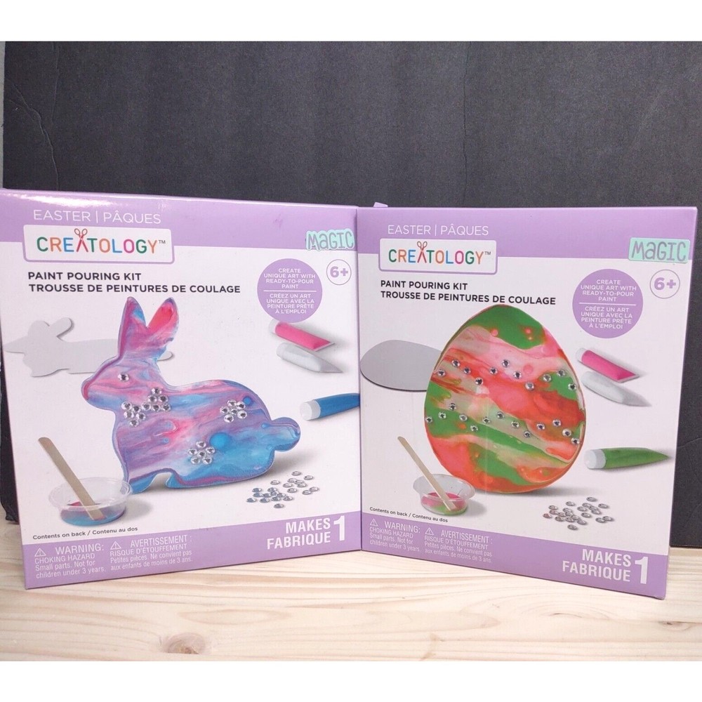 Lot of 2 Easter Paint Pouring Craft Kits Bunny Egg Kids Youth Beginner Easy Fun